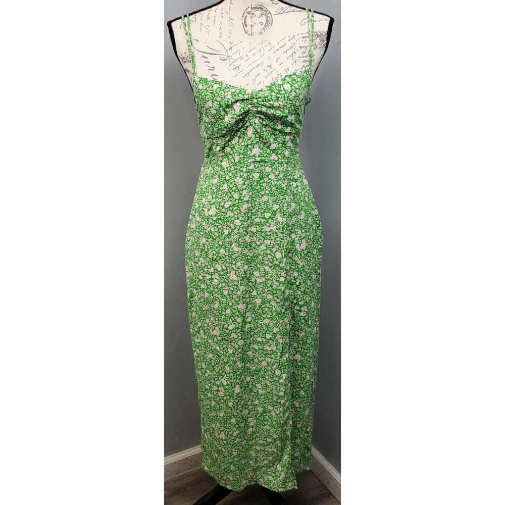 Zara Maxi Dress Womens M Multi Floral Front Slit Smocked Summer Beach Vacation